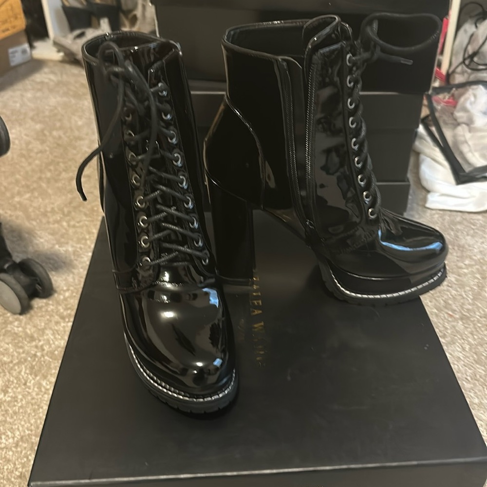 Freddie black azalea wang ankle booties. Not real leather (pu)